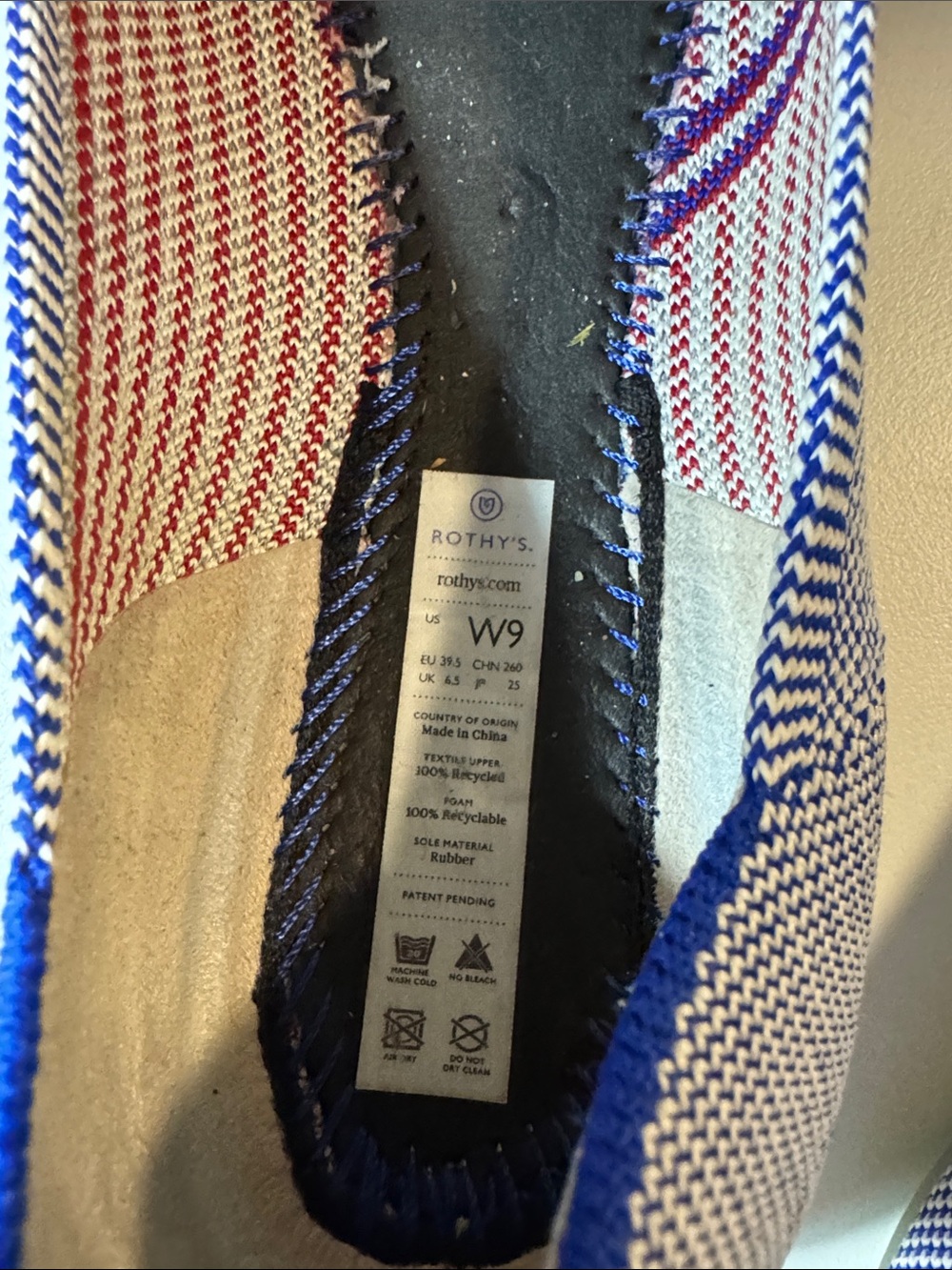 Rothy's Blue Knit Flats, retired style with Reflective Red Stripe, EUC, size 9 - Picture 6 of 10